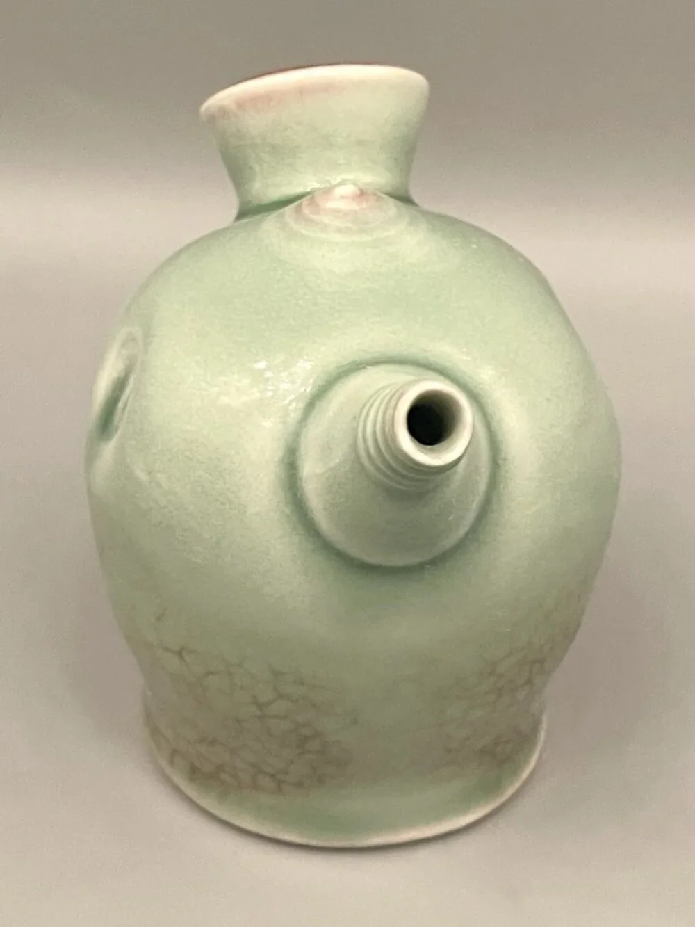 Vintage Chinese Celadon Glazed Fish Zun Pouring Vessel Art Pottery